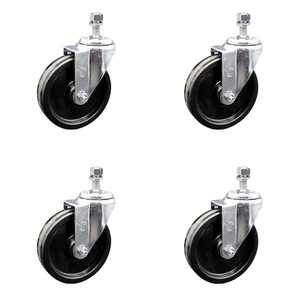 5 Inch SS Phenolic Wheel Swivel 10mm Threaded Stem Caster Set